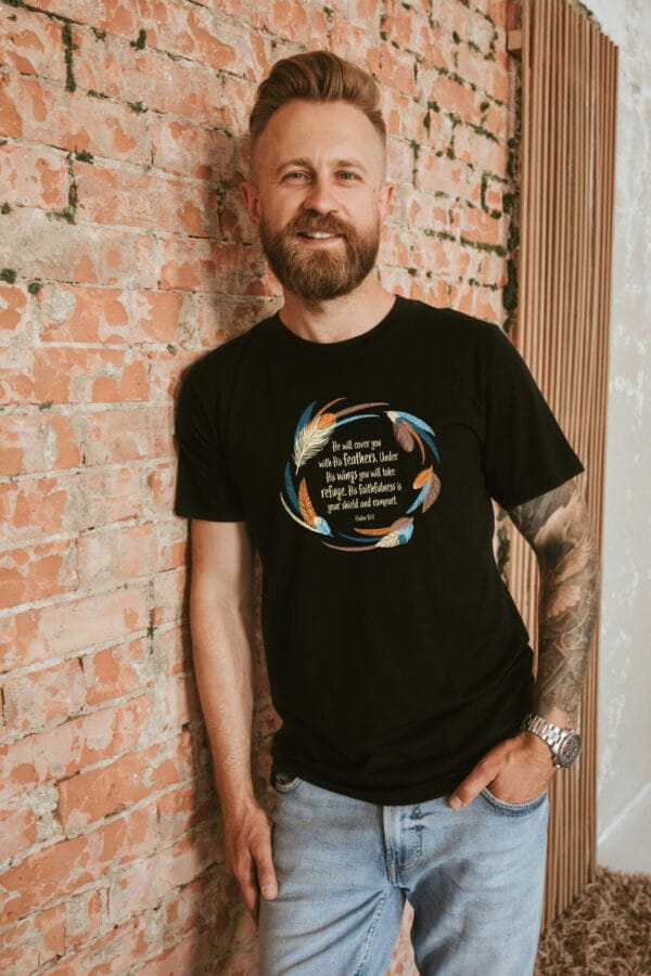 Psalm 91:4 Christian Boho Feather Graphic - Unisex T- Shirt - Image 2