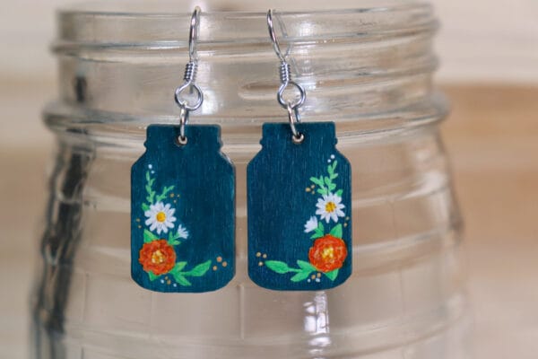 Teal Zinnia and Daisy Jar - Earrings - Image 2