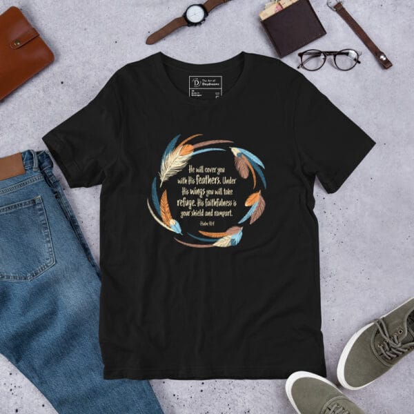 Psalm 91:4 Christian Boho Feather Graphic - Unisex T- Shirt - Image 3