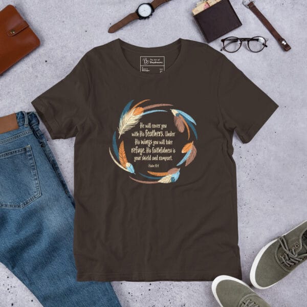 Psalm 91:4 Christian Boho Feather Graphic - Unisex T- Shirt - Image 5