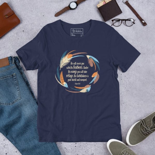 Psalm 91:4 Christian Boho Feather Graphic - Unisex T- Shirt - Image 4